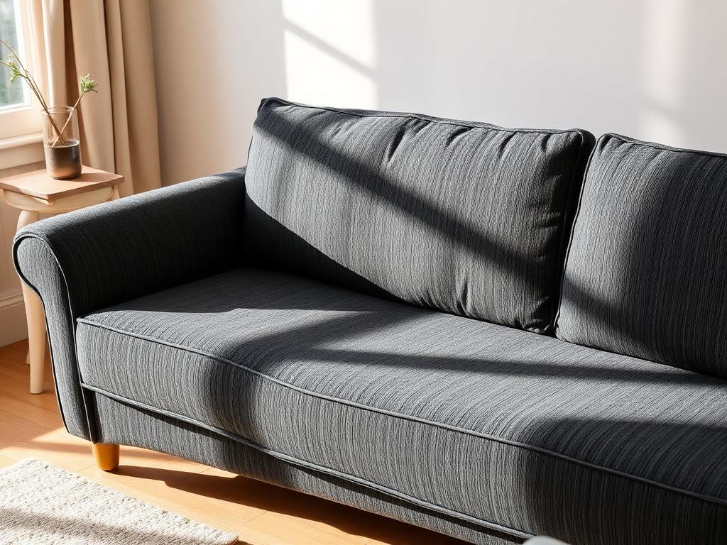 Le même canapé gris, tissu net et lisse