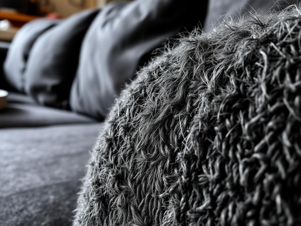 Tissu de canapé gris couvert de poils d'animaux